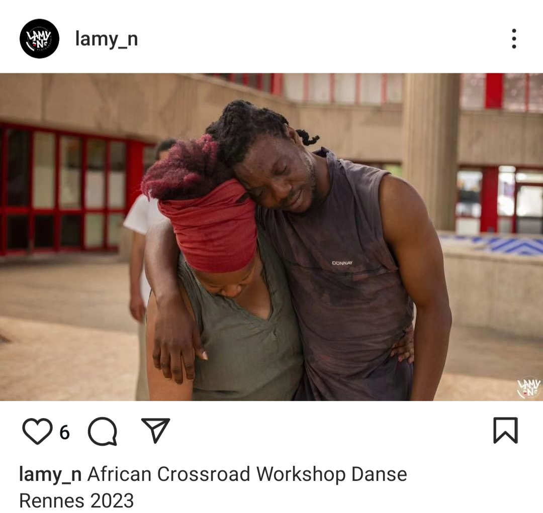 Deux personnes en mouvement lors de l’African Crossroad Workshop Danse à Rennes, 2023.